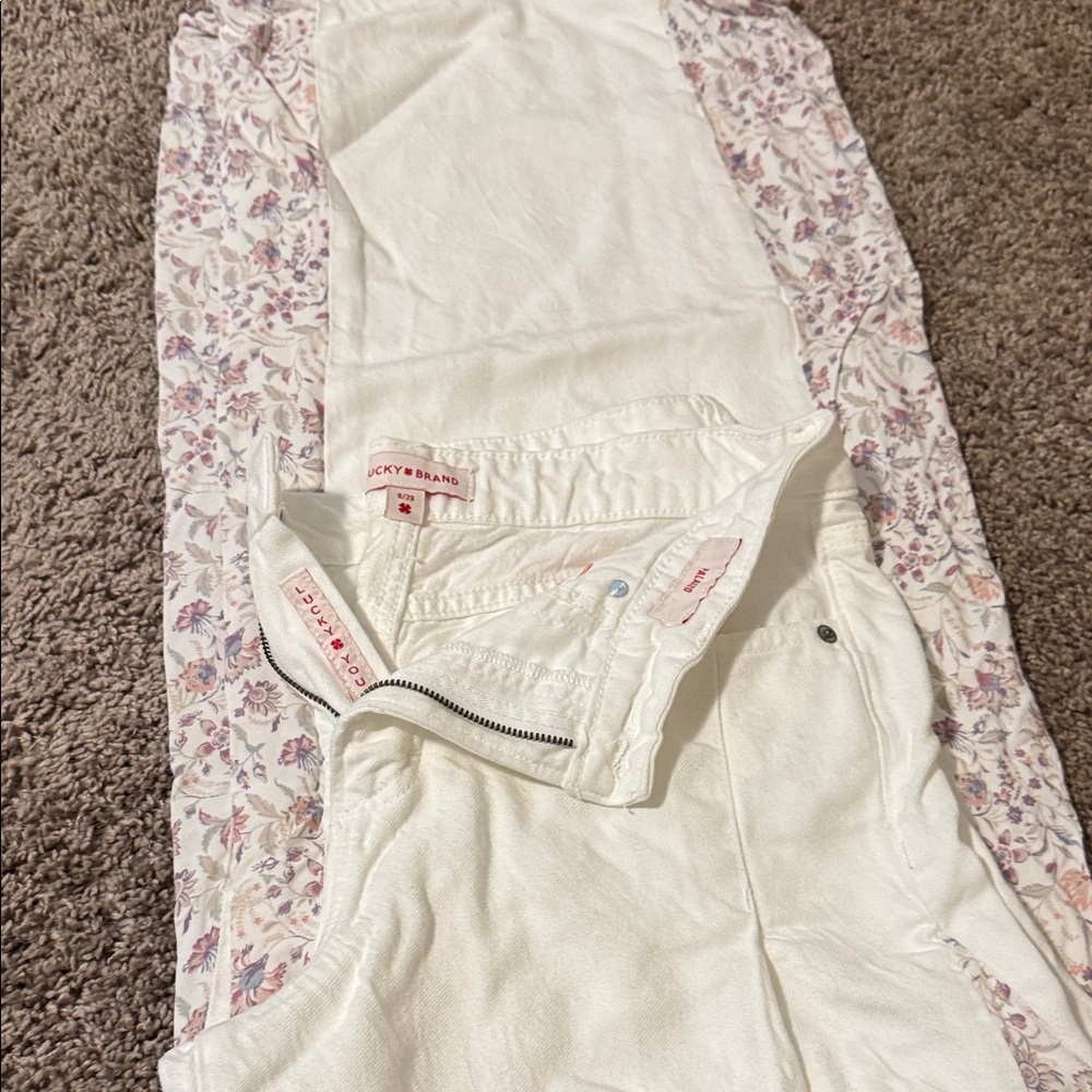 Lucky Brand White Jeans with Floral Accents